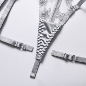 Silver Phoenix Sheer Fashion Lingerie Set With Garter