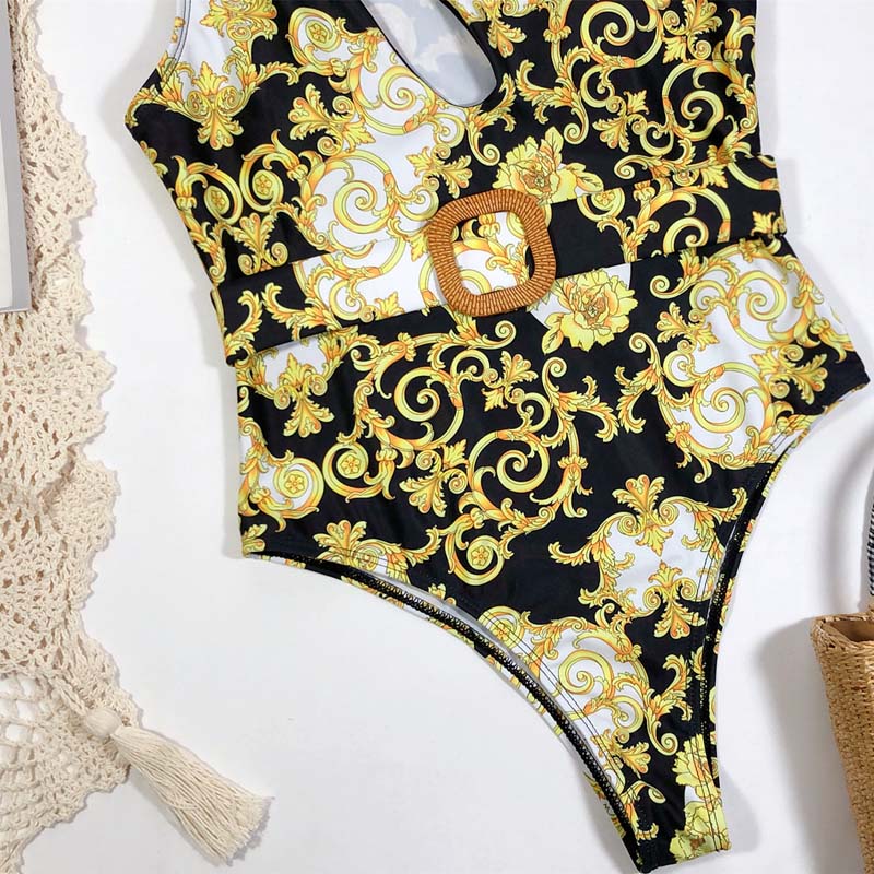 Ornate Golden Pillar Sling Belt Fashion Swimsuit