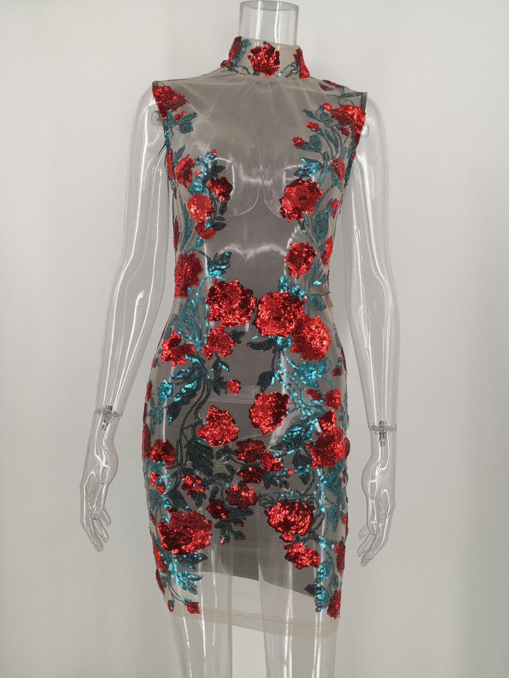 Rose Sequin Sheer Fashion Dress