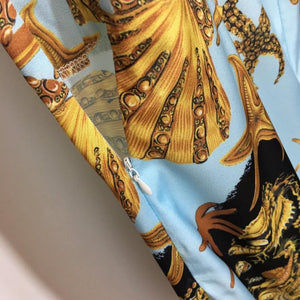 Aqua Golden Pillar Fashion Lace Mini Dress