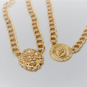 Egyptian 14K Gold-plated Golden Lion Medallion Choker