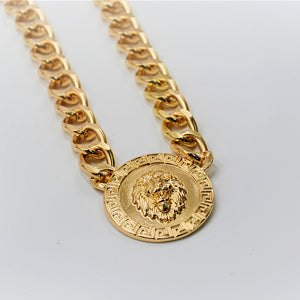 Egyptian 14K Gold-plated Golden Lion Medallion Choker