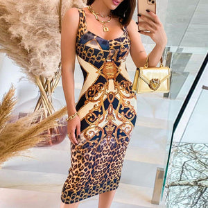 Ornate Golden Pillar Cheetah Fashion Dress